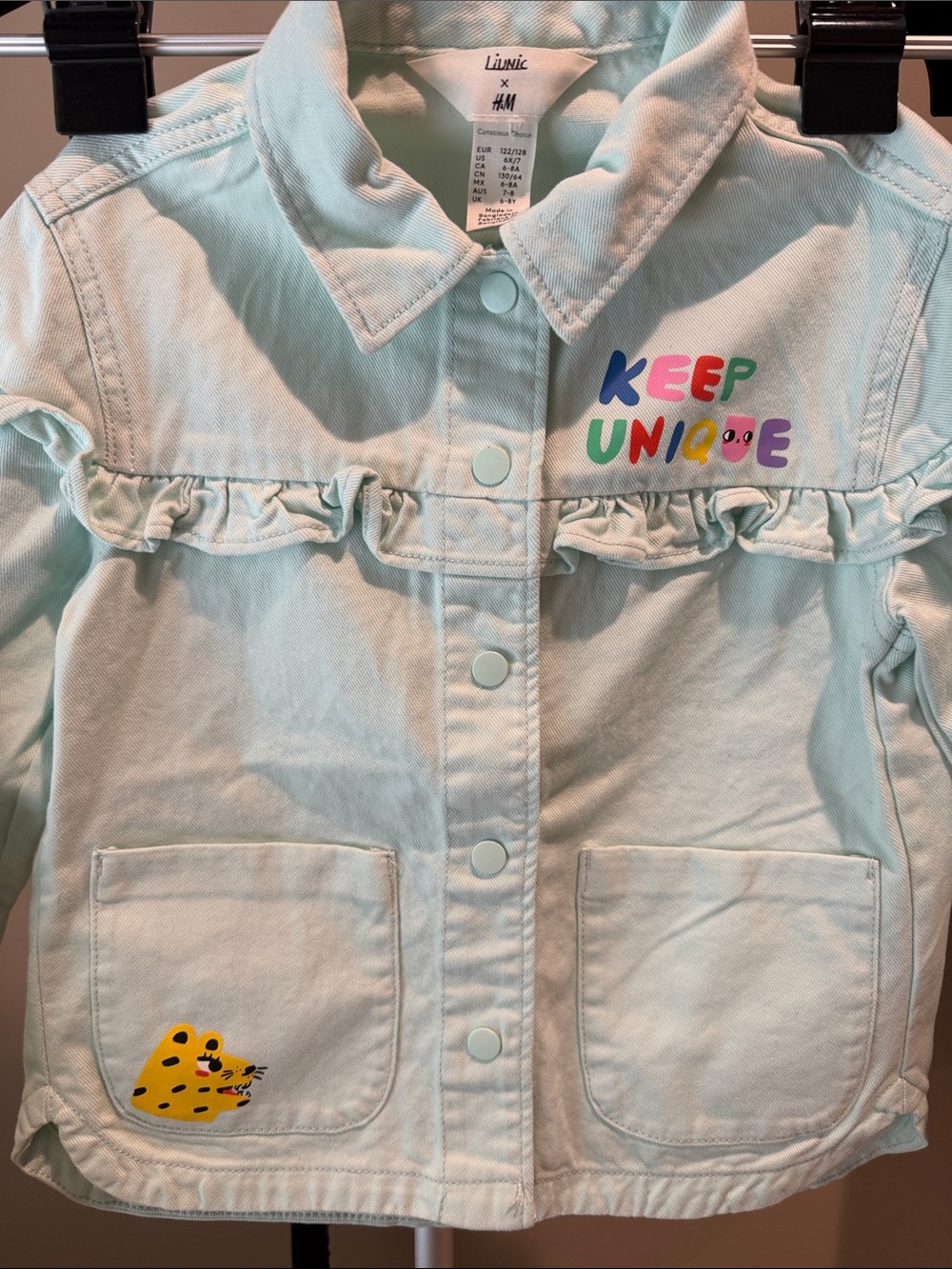 H&M Mint Green 'Keep Unique' Ruffle Jean Jacket for Kids